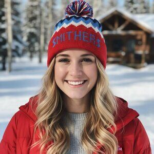 Smithers BC - Red, Blue, White Toque With Pom Pom
